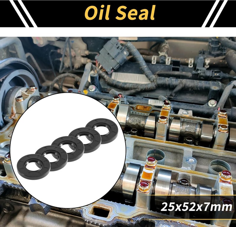 REPAIROCK Universal Oil Seal TC Double Lip W Steel Spring Seal Ring Rotary Shaft Seal 25x52x7mm High Pressure NBR Rubber Black 5pcs - Image 2